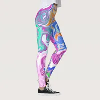 Blue, Orange, Purple and Teal  Fluid Art   Leggings