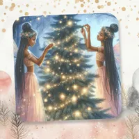 Pretty Fairies  Decorating the Christmas Tree Square Sticker