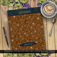 Country Flowers Brown Blue School Subject Name Notebook