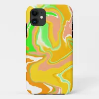 Coral, Orange, Lime Green Swirl Marble Fluid Art iPhone 11 Case