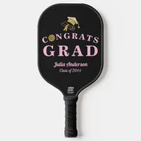 Pink & Gold Modern 2024 Graduation Congrats GRAD Pickleball Paddle