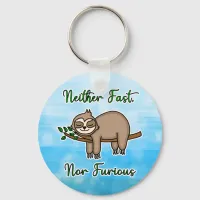 Neither Fast nor Furious Lazy Sloth on Tree Branch Keychain