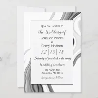 Black and White Marble Fluid Art Wedding  Invitation