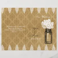 Hydrangea mason jar burlap folded Wedding program