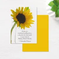 Sunflower on White Wedding Charity Favor Card