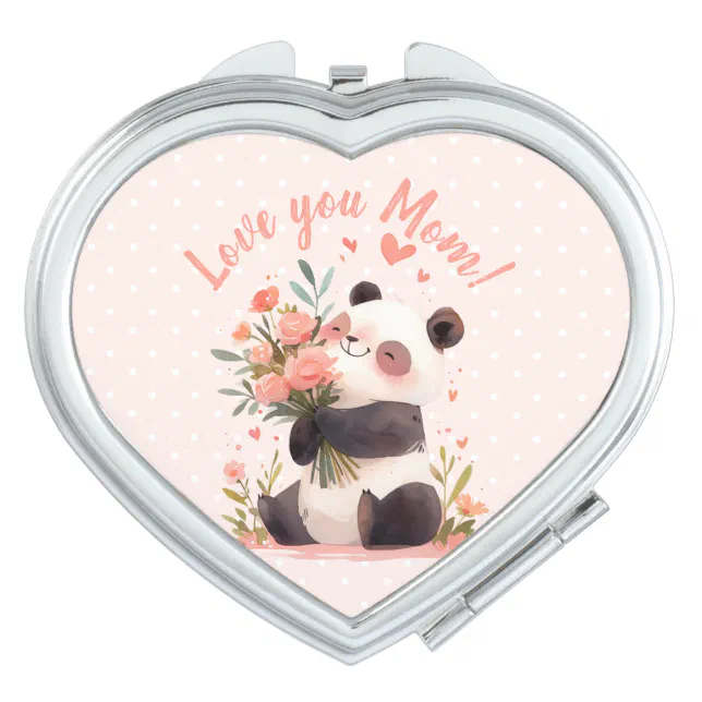 Love You Mom Panda Heart Mothers Day Gift Compact Mirror