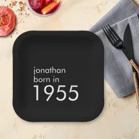 Simple Born in 1955 70th Birthday Party Black Paper Plates