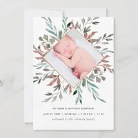 Winter Rustic Greenery Birth Announcement Card