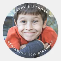 Birthday Simple Cute Personalized Photo Classic Round Sticker
