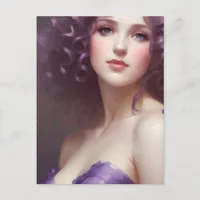 Curly Haired Woman in Purple Postcard