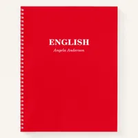 Personalized Red School Subject Spiral Notebook