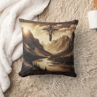 Jesus on Cross With Mountain View Throw Pillow