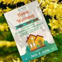 Modern Green White Housewarming Party Invitation