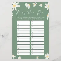 Sage Green Name Race Baby Shower Game card