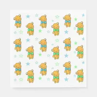 Blue and Green Teddy Bear Boy's Baby Shower Napkins