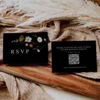 Boho Black Wildflower Wedding RSVP QR Code Card