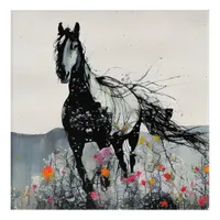 Black Horse in Wildflowers Acrylic Print