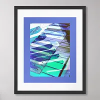 Piano Keyboard Keys Abstract Blue Modern Music Framed Art