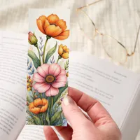 Watercolor Style Flowers Orange Pink Two-sided Bookmarks