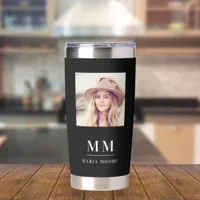 Black white photo monogram initials name insulated tumbler