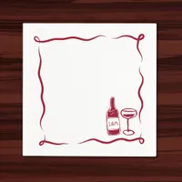 Whimsical Hand Drawn Wine Wedding Chic Maroon Napkins