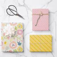 Pretty Flowers Pink Yellow Girl Baby Shower Wrapping Paper Sheets