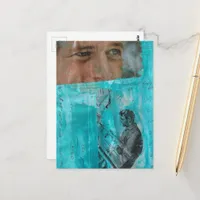 Vintage Working Men Black White Blue  Postcard