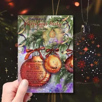 Luxury Watercolor Christmas Party Ornaments & pine Acrylic Invitations