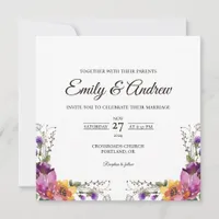 Purple Wildflower Floral Watercolor Square Wedding Invitation