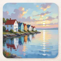 Coastal Themed | Beach Homes on the Bay   Square Paper Coaster