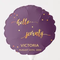 70th birthday purple gold hello 70 name script balloon