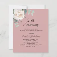 Floral white dusty rose 25th wedding invitation