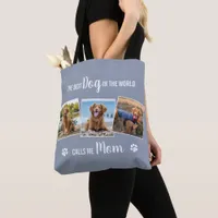 Custom Dog Mom Gray Photo Collage Tote Bag