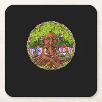 Forest Gnomes Cottagecore Goblincore Fairycore Square Paper Coaster