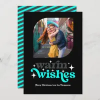 Charcoal & Aqua Modern Retro Christmas Photo Holiday Card