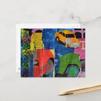 Cars and Trucks mixed media collage  Postcard