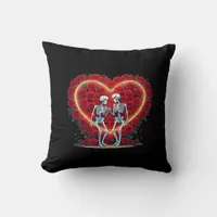 Skeleton Couple Holding Hands Inside A Heart Of Ro Throw Pillow