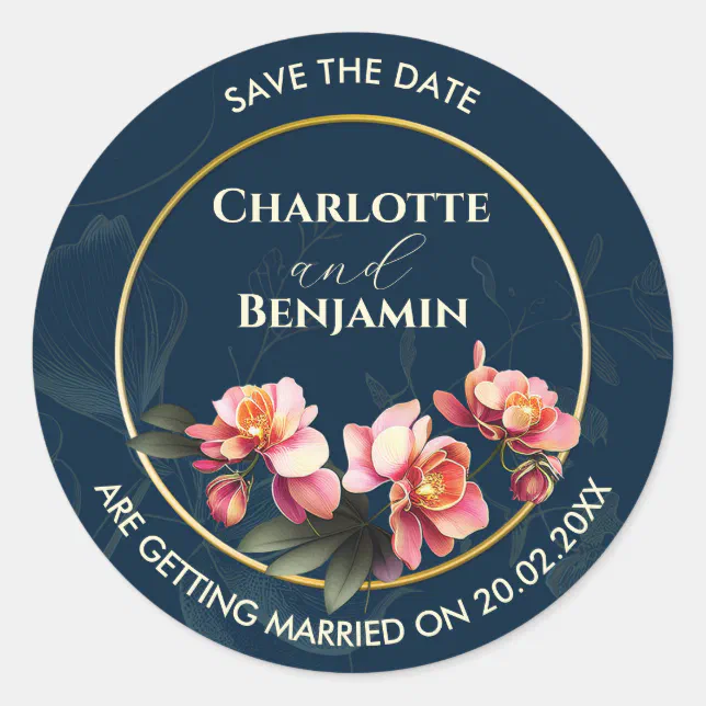 Orchid Flowers Frame | Wedding | Save The Date Classic Round Sticker