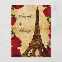 red vintage eiffel tower Paris wedding rsvp Invitation Postcard