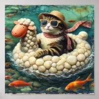 Adorable Cat With on Sheep Floatie Poster