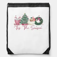 Tis The Season Merry Christmas Cute Xmas Coffee Ch Drawstring Bag