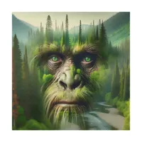 Bigfoot Sasquatch Double Exposure with Forest Wood Wall Art