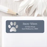 Faux Silver Foil Paw Print Logo On Blue Label