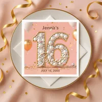 Stylish Blush Pink Pearl Gold Sweet 16 Birthday  Napkins