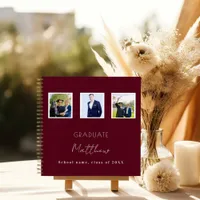 Guest book graduation burgundy photo name