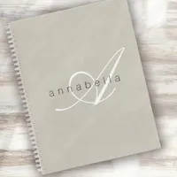 Minimalist Beige Linen Monogram Script Notebook