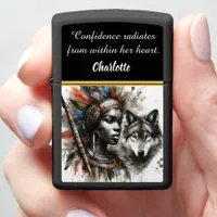 Strong bond between woman and wolf zippo lighter