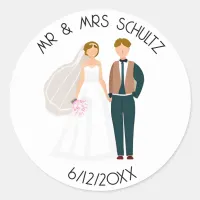 Personalized Mr and Mrs Bride and Groom Classic Round Sticker