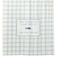 Classic Customizable Plaid Lake House Blue Fish Shower Curtain
