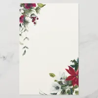 Red and White Christmas Flowers Stationery